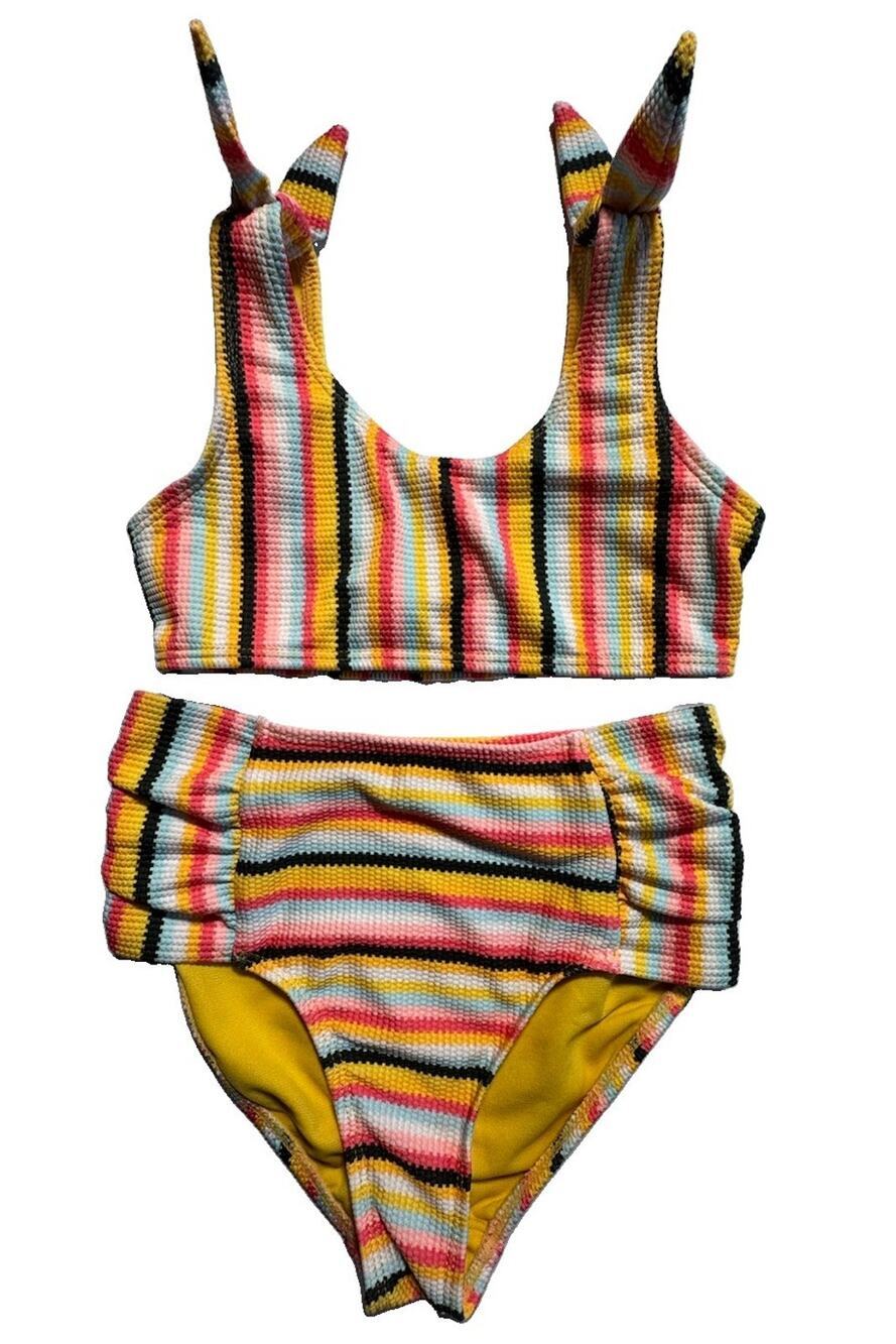 Wonder Nation Girls 2 Piece Bikini Swimsuit Size 6-6X Multicolor Striped